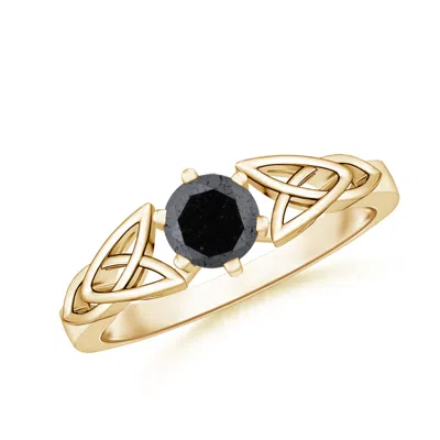 Angara Solitaire Round Enhanced Black Diamond Celtic Knot Ring In Gold