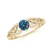 Angara Solitaire Round Enhanced Blue Diamond Celtic Knot Ring In Yellow Gold/teal Blue