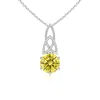 Angara Solitaire Round Fancy Intense Yellow Diamond Celtic Knot Pendant In White Gold/fancy Intense