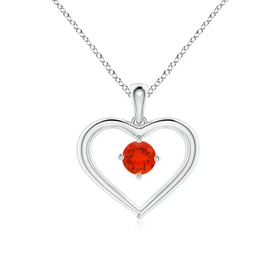 Angara Solitaire Round Fire Opal Open Heart Pendant In Metallic