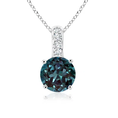 Angara Solitaire Round Lab-grown Alexandrite Pendant With Diamond Bale In Blue