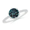 Angara Solitaire Round Lab-grown Alexandrite Ring With Diamond Accents In White Gold/bluish Green Changing To Brownish Or Pinkish Purple