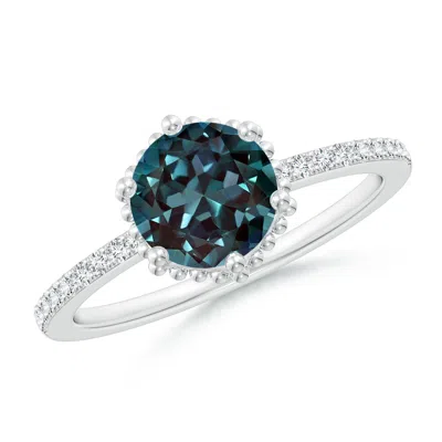 Angara Solitaire Round Lab-grown Alexandrite Ring With Diamond Accents In Metallic