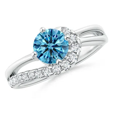 Angara Solitaire Round Lab-grown Fancy Intense Blue Diamond Swirl Promise Ring In Metallic