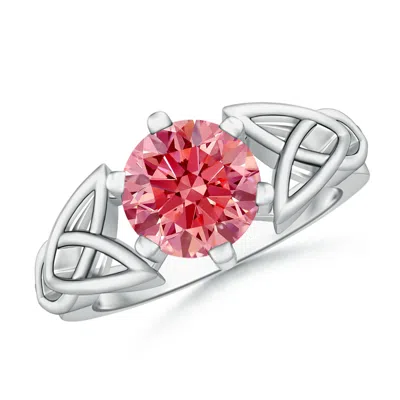 Angara Solitaire Round Lab-grown Fancy Intense Pink Diamond Celtic Knot Ring In Metallic