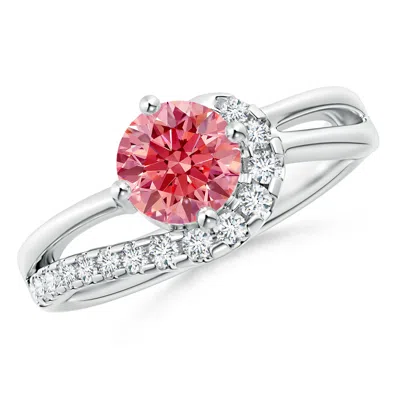 Angara Solitaire Round Lab-grown Fancy Intense Pink Diamond Swirl Promise Ring In Metallic