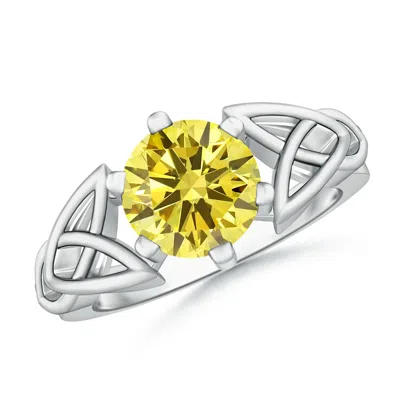 Angara Solitaire Round Lab-grown Fancy Intense Yellow Diamond Celtic Knot Ring In Metallic