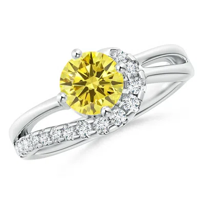 Angara Solitaire Round Lab-grown Fancy Intense Yellow Diamond Swirl Promise Ring In Metallic