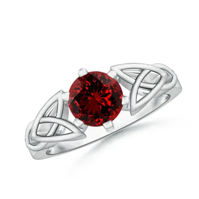 Angara Solitaire Round Lab-grown Ruby Celtic Knot Engagement Ring In Metallic