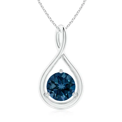 Angara Solitaire Round London Blue Topaz Infinity Twist Pendant In Metallic