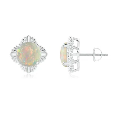 Angara Solitaire Round Opal Floral Stud Earrings In Multi