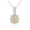 Angara Solitaire Round Opal Pendant With Diamond Bale In White Gold/milky With High Play Of Colour