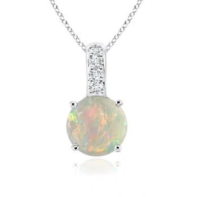 Angara Solitaire Round Opal Pendant With Diamond Bale In Metallic