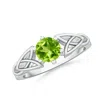 Angara Solitaire Round Peridot Celtic Knot Ring In Platinum/yellowish Green