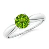 Angara Solitaire Round Peridot Tapered Shank Ring In White Gold/green