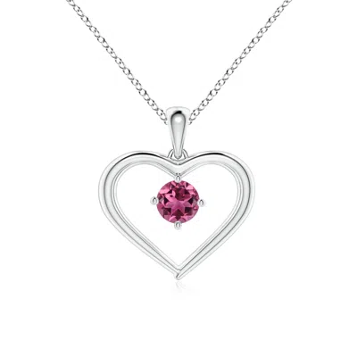 Angara Solitaire Round Pink Tourmaline Open Heart Pendant In Metallic