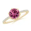 Angara Solitaire Round Pink Tourmaline Ring With Diamond Accents In Yellow Gold/rich Pink