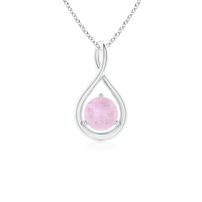 Angara Solitaire Round Rose Quartz Infinity Twist Pendant In Metallic