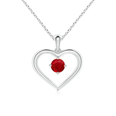 Angara Solitaire Round Ruby Open Heart Pendant In Metallic