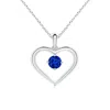 Angara Solitaire Round Sapphire Open Heart Pendant In White Gold/deep Rich Blue