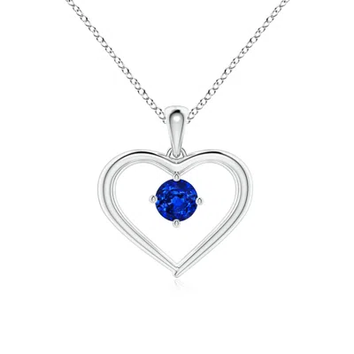 Angara Solitaire Round Sapphire Open Heart Pendant In Metallic