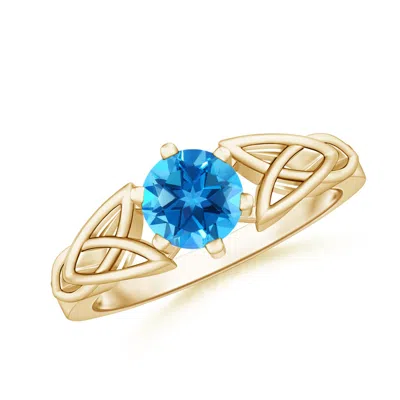 Angara Solitaire Round Swiss Blue Topaz Celtic Knot Ring In Gold