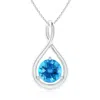 Angara Solitaire Round Swiss Blue Topaz Infinity Twist Pendant In White Gold/swiss Blue