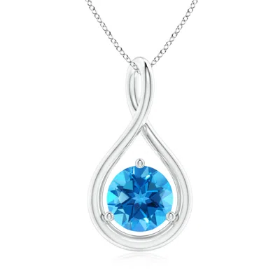 Angara Solitaire Round Swiss Blue Topaz Infinity Twist Pendant In Metallic