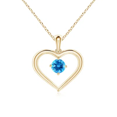 Angara Solitaire Round Swiss Blue Topaz Open Heart Pendant In Gold