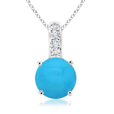Angara Solitaire Round Turquoise Pendant With Diamond Bale In Metallic