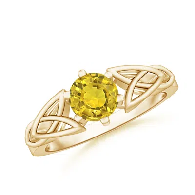 Angara Solitaire Round Yellow Sapphire Celtic Knot Ring In Gold