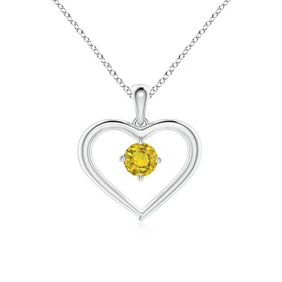Angara Solitaire Round Yellow Sapphire Open Heart Pendant In Metallic