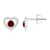 Angara Solitaire Ruby Open Heart Studs With Diamonds In White Gold/deep Rich Red