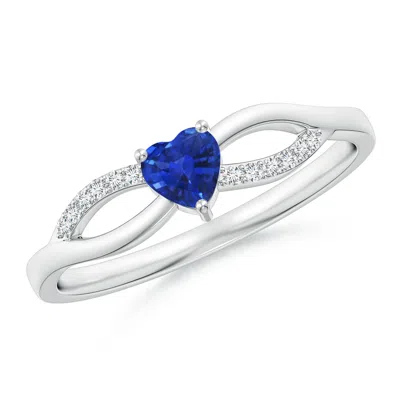 Angara Solitaire Sapphire Heart Promise Ring With Diamond Accents In Metallic