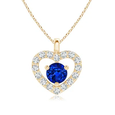Angara Solitaire Sapphire Open Heart Pendant With Diamonds