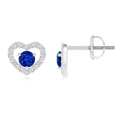 Angara Solitaire Sapphire Open Heart Studs With Diamonds In Metallic