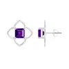 Angara Solitaire Square Amethyst Clover Stud Earrings In Platinum/dark Purple