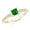 Angara Solitaire Square Emerald Ring With Diamond Accents