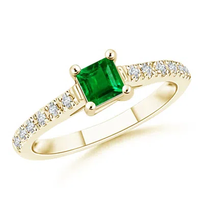 Angara Solitaire Square Emerald Ring With Diamond Accents