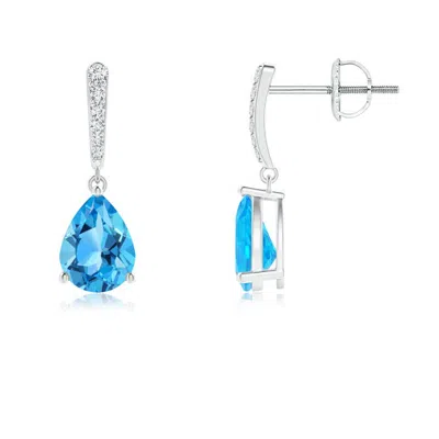 Angara Solitaire Swiss Blue Topaz Drop Earrings With Diamonds
