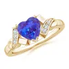 Angara Solitaire Tanzanite Heart Ring With Diamond Accents In Yellow Gold/rich Violet Blue