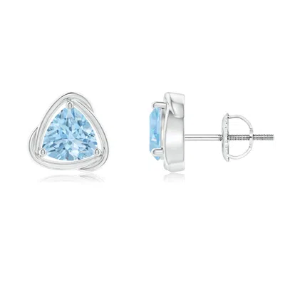 Angara Solitaire Trillion Aquamarine Swirl Stud Earrings In Blue
