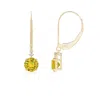 Angara Solitaire Yellow Sapphire Dangle Earrings With Diamond In Yellow Gold/deep Bright Yellow