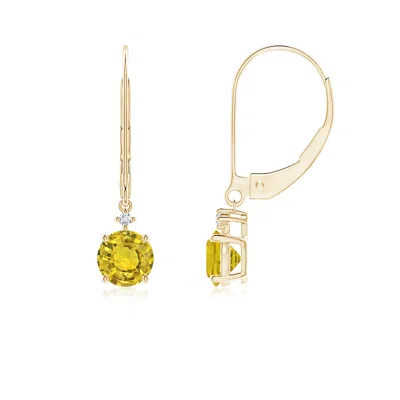 Angara Solitaire Yellow Sapphire Dangle Earrings With Diamond In Gold