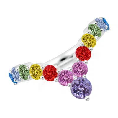 Angara Spectra Prong-set Round Multi-sapphire Chevron Ring