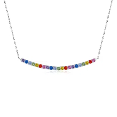 Angara Spectra Prong-set Round Multi-sapphire Curved Bar Necklace