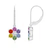Angara Spectra Round Multi-sapphire Floral Dangle Earrings With Diamond In White Gold/multiple Colored Sapphire