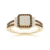 Angara Split Shank Brown And White Diamond Square Cluster Ring In Yellow Gold/fancy Dark Brown (c6)