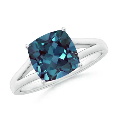 Angara Split Shank Cushion Lab-grown Alexandrite Engagement Ring In Metallic