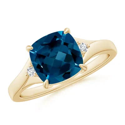 Angara Split Shank Cushion London Blue Topaz Solitaire Ring